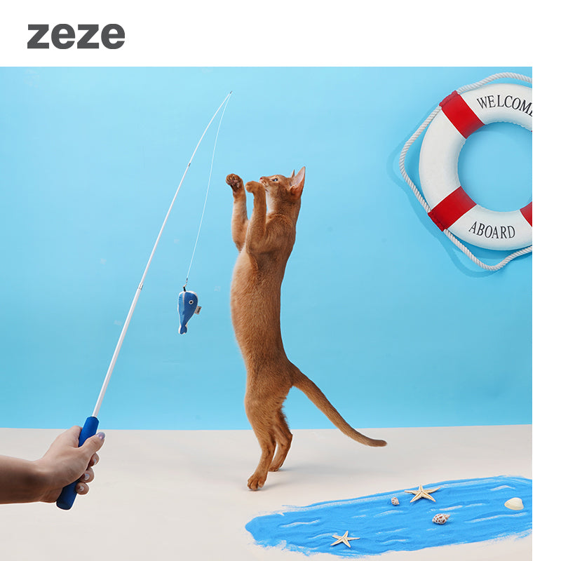 READY STOCK Pet Cat Fishing Rod Cat Teaser Toy Mainan Kucing Joran Ikan